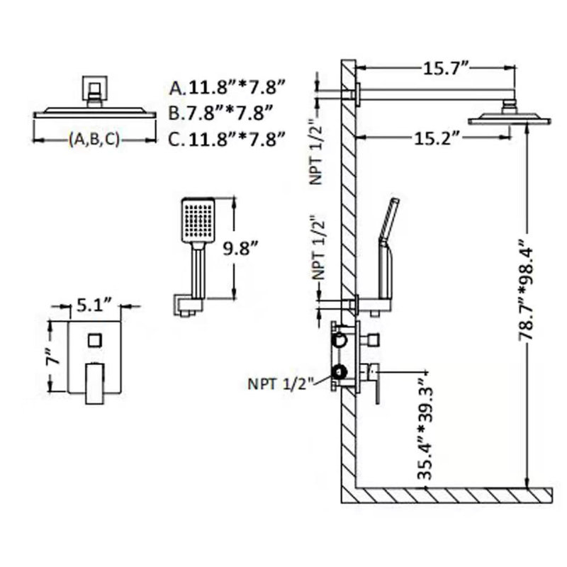 Système de douche complet avec installation brute