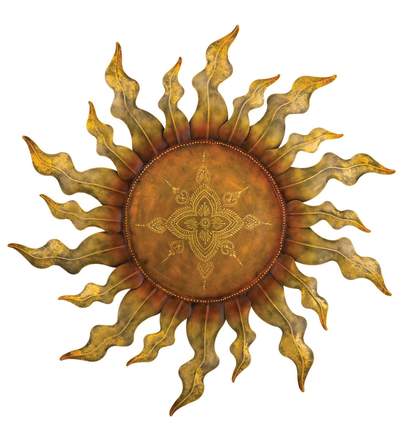 Bungalow Rose 35 Inch Sun Metal Outdoor Wall Decor with Multi Color ...