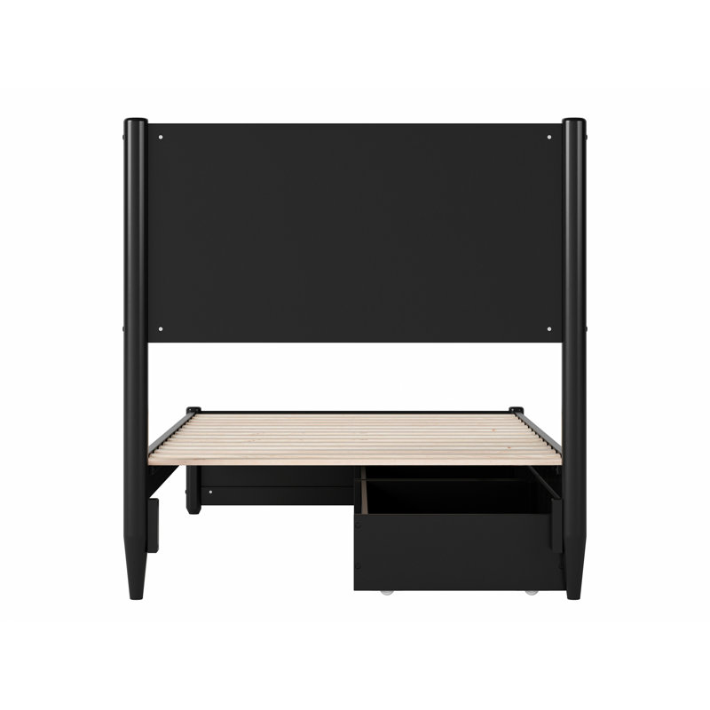 Ronan Wood Platform Bed with Footboard and Storage Drawers, Black, Twin XL