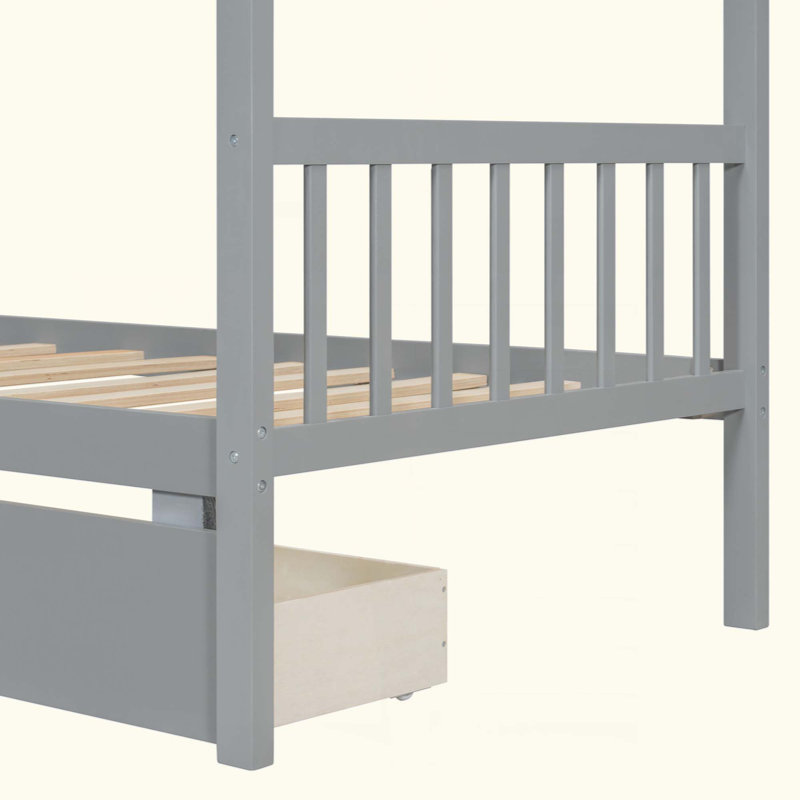 Lit en bois avec tiroirs, Gris