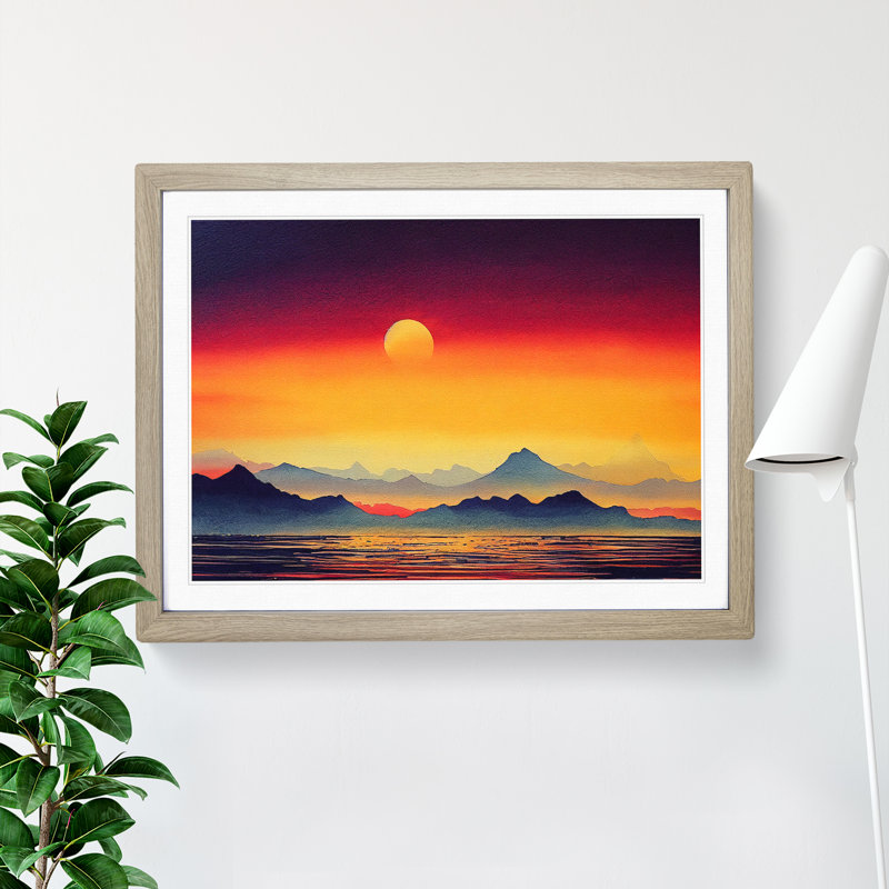 Unbelievable Mountain Sunset - Framed Print, 25cm H x 34cm W x 2cm D, Oak Framed