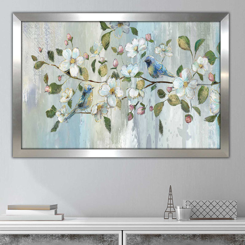" Painterly Spring " by Nan, 33.5" H x 49.5" W x 1" D, Silver Framed