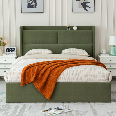 Upholstered Platform Bed with Hydraulic Lift