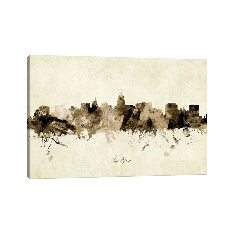 Madison Wisconsin Skyline by Michael Tompsett - Wrapped Canvas Print, 20.32 cm H x 30.48 cm W
