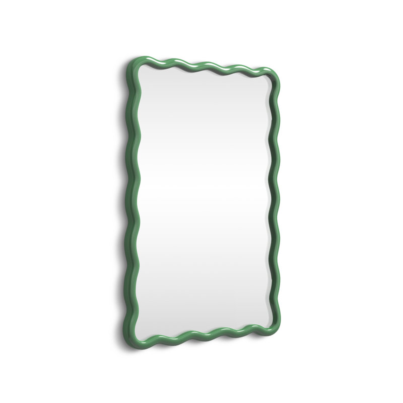Green Hand-Painted Wavy Wood Wall Mirror
