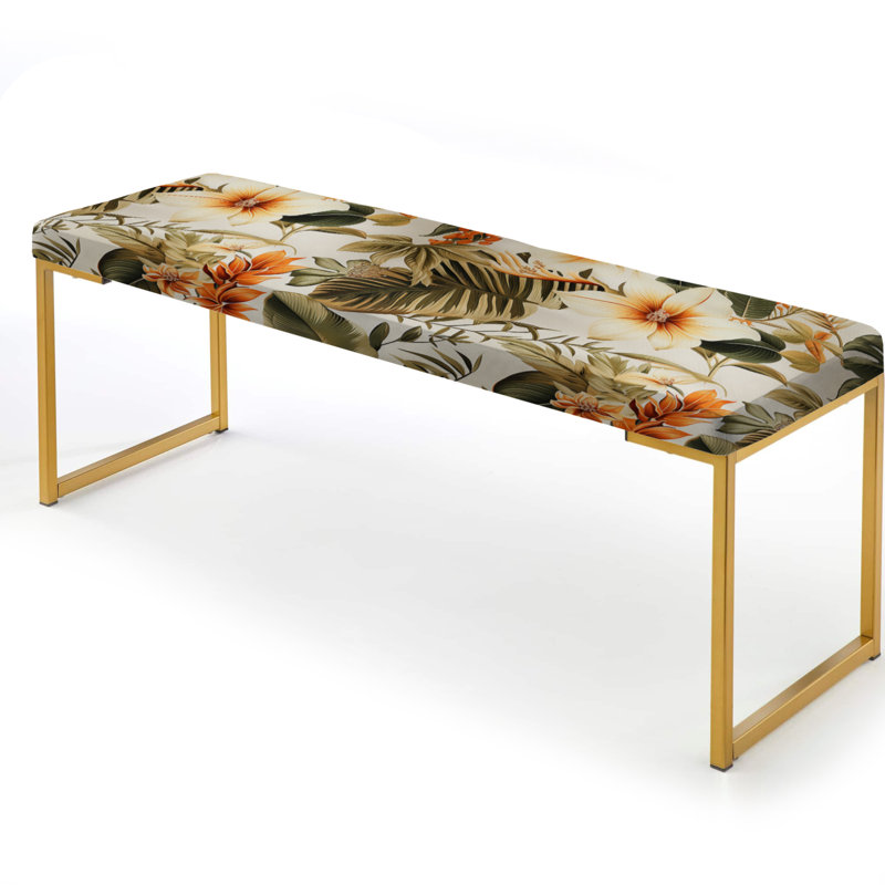 Tropical Greens Warm Earth Tones IV - Tropical Upholstered Gold Bench