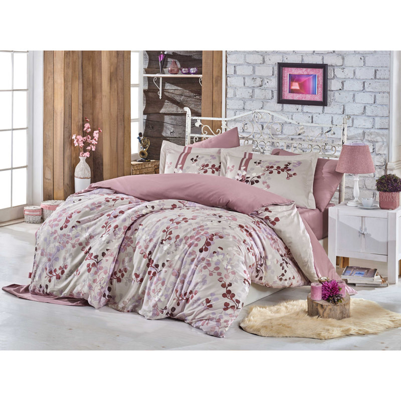 Ensemble de housse de couette 100% coton rose / beige Wyandotte