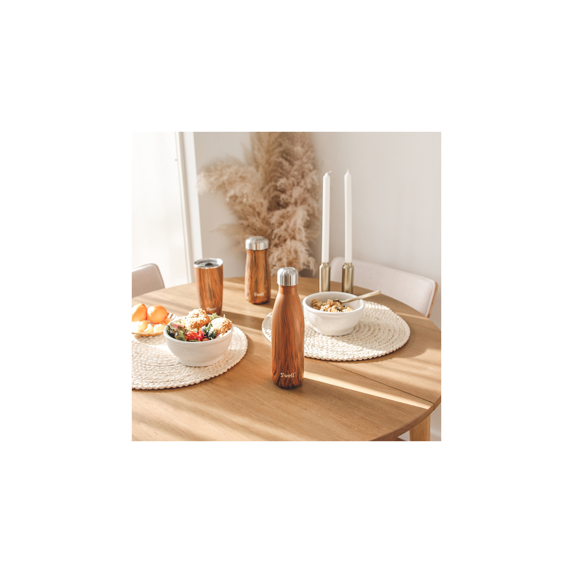 S'well Stainless Steel Triple-Layered Vacuum-Insulated Water Bottle, Teakwood, 17.oz