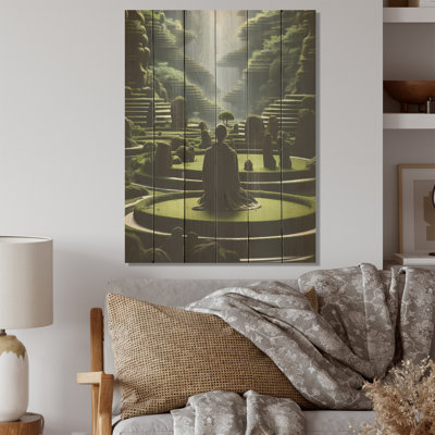 Mediation Zen Garden Contemplation I - Art mural en bois méditation sur bois de pin naturel