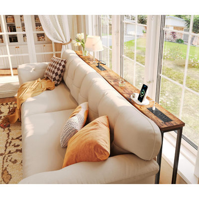 Long Console Sofa Table With Power Outlets And USB Ports, Sturdy Metal Frame, Adjustable Feet, And Anti-Tipping Strap, Perfect For Behind Couch Placement