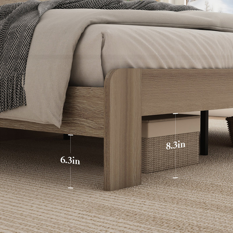 Structure de lit plateforme en bois avec tête de lit à DEL avec rangement et 2 ports USB, Grand