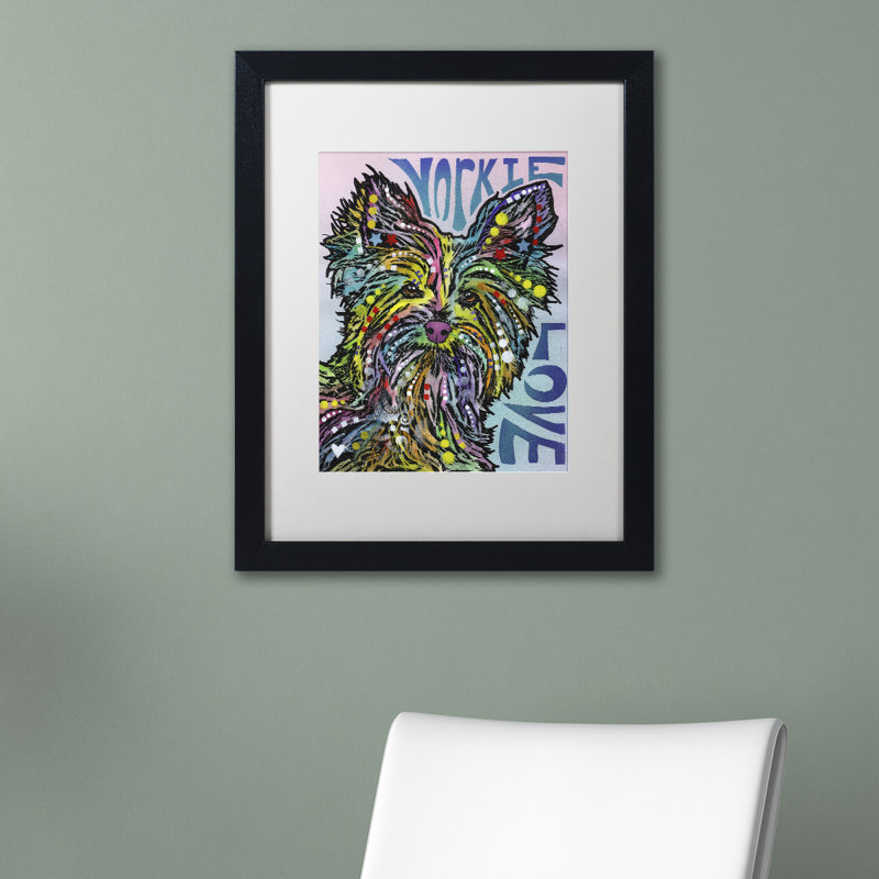« yorkie luv », impression sur toile encadrée, H 14 po x l 11 po x P 0,5 po, Noir, Encadrement brun