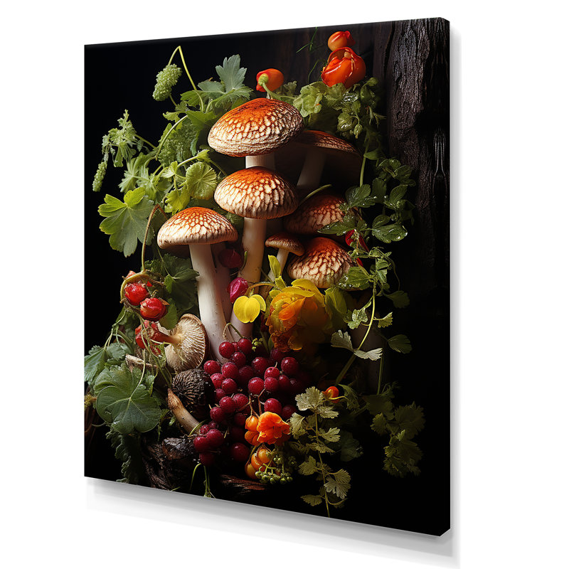 Panier de champignon, peinture IV - champignon, art mural, H 32 po x l 16 po x P 1 po