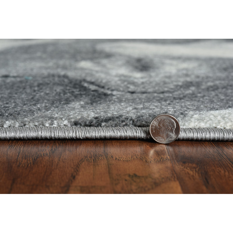 Strouth Abstract Grey Area Rug, Rectangle 3'3" x 4'11"