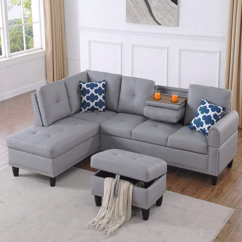 Canapé modulaire en similicuir avec repose-pieds