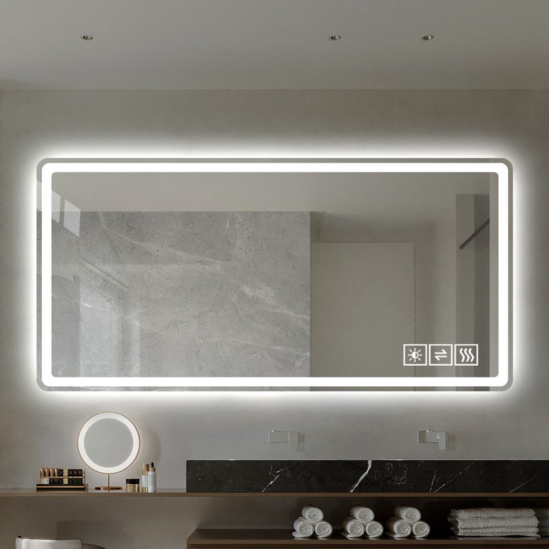 Miroir de salle de bain rectangulaire sans cadre à DEL, tricolore, H 24 po x l 40 po x P 0,98 po