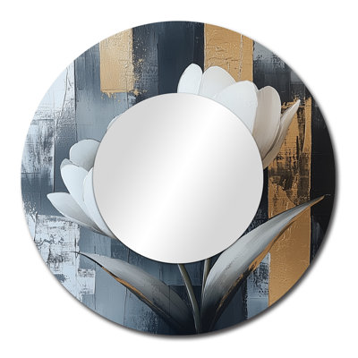 Forme géométrique de tulipes dorées géométriques pures I - Art mural miroir décoratif floral - imprimé sur métal