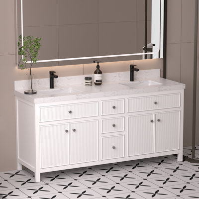 Meuble-lavabo double 72 po avec comptoir en quartz
