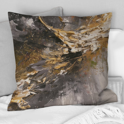 Dreams Of Abundance Black And Gold - Abstract Painting Printed Throw Pillow