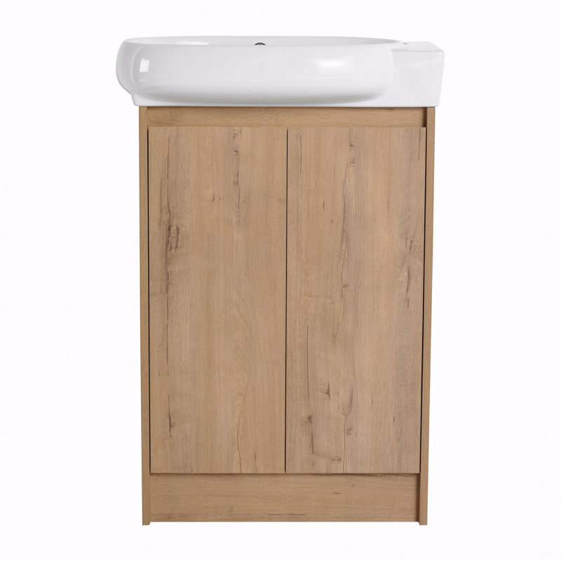 Meuble-lavabo autoportant de 23 po avec lavabo et portes à fermeture en douceur, Brun