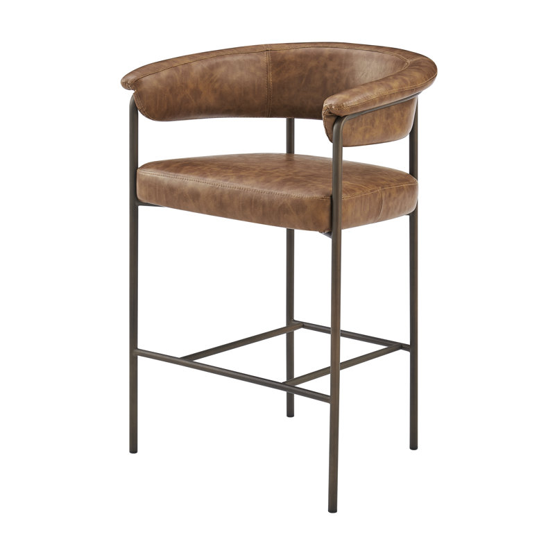 Kenessa Faux Leather Counter Stool, (Set Of 2), Antique Cigar Brown
