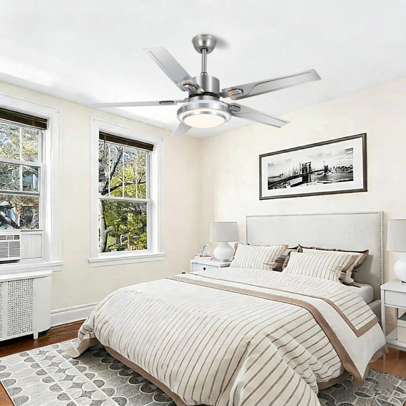 Ventilateur de plafond en acier inoxydable à 5 pales avec lumière, télécommande, débit d'air élevé et silencieux, 3 lumières DEL à intensité variable