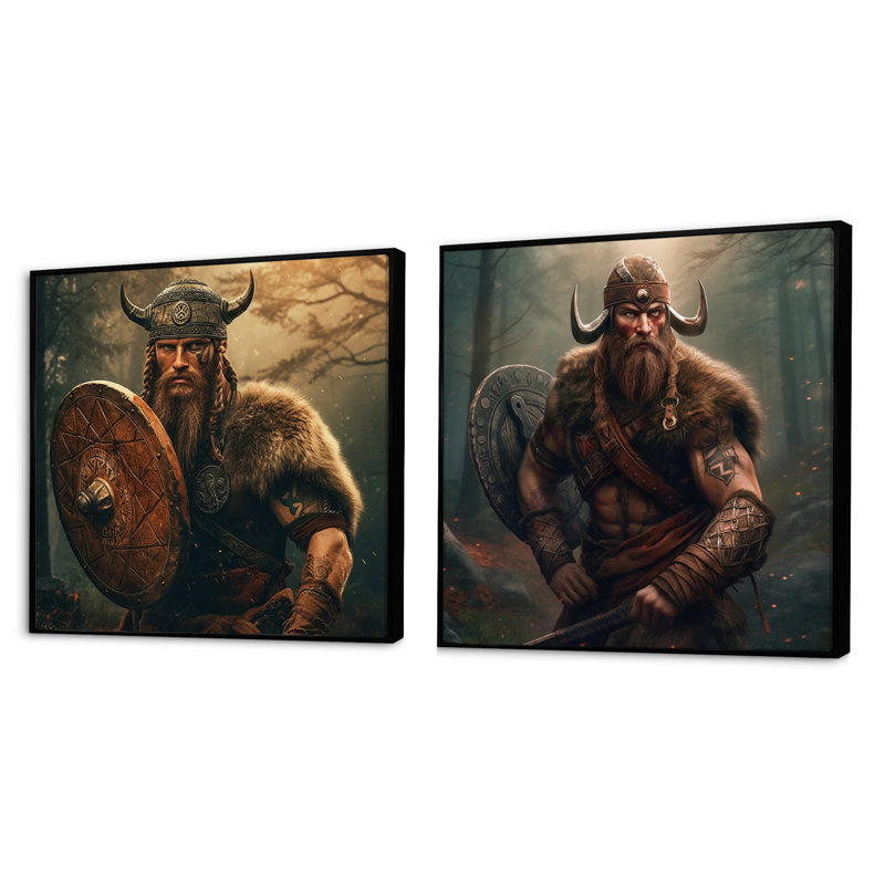 Portrait de viking - ensemble de 2 collages carrés pour hommes, Cadre flottant noir, H 16 po x l 33 po