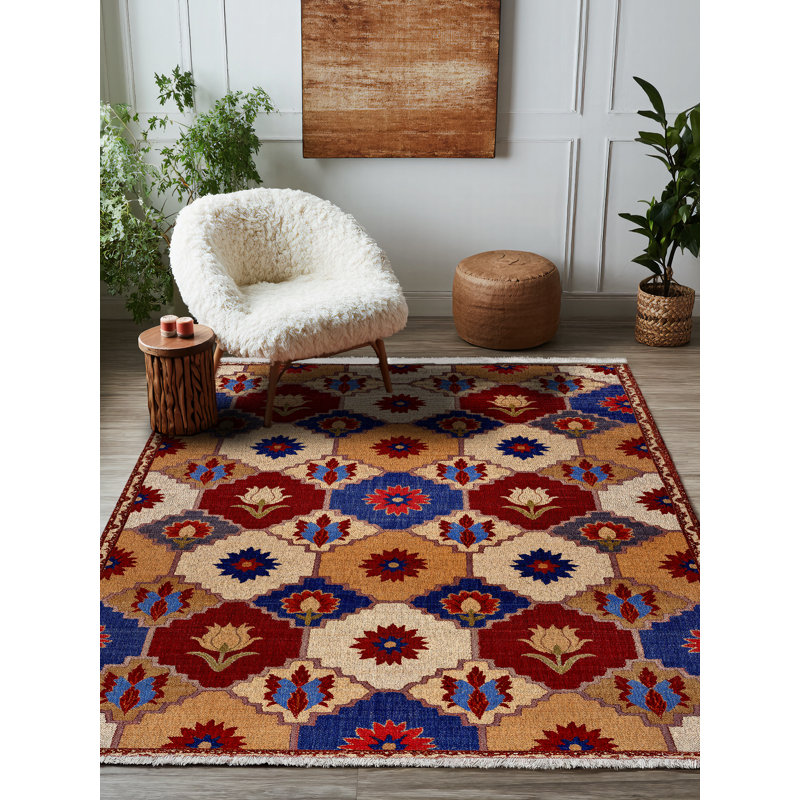 Saffron Collection Digital Print Cotton-Polyester Multicolor Floral Rug, Runner 2'8" x 9'11"
