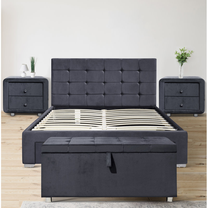 Claymore Upholstered Storage Bed, Double (4'6), Grey