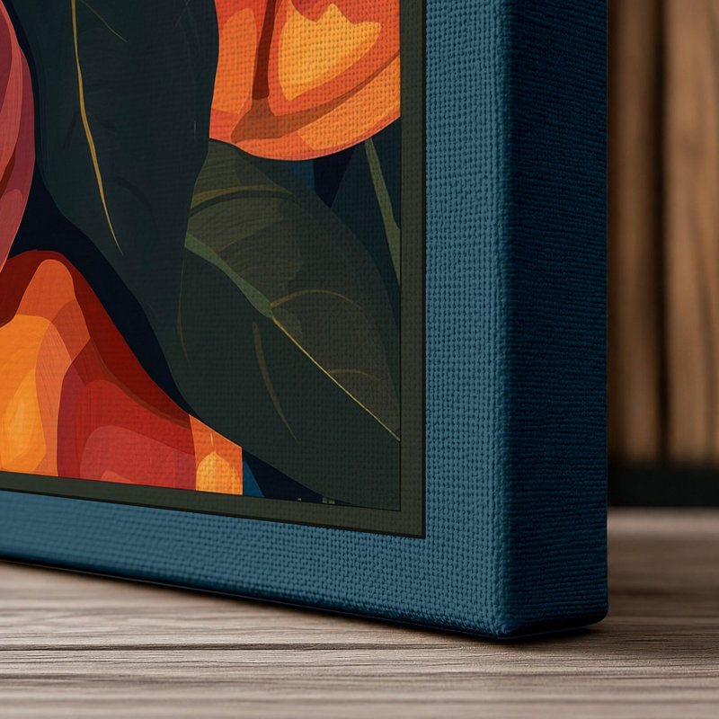 Peaches in Abundance Boho 1 Piece Wrapped Canvas Wall Art, 18x12 - 45.7 x 30.5 cm, Teal Border
