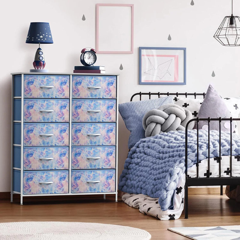 Sorbus 10 Drawers Dresser with Steel Frame and Fabric Bins, Blue