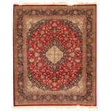Hand Knotted Wool Area Rug in Red And Navy
