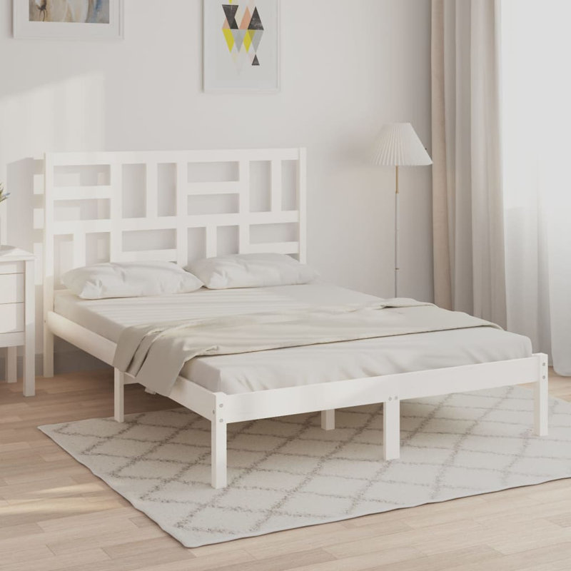 Bed Frame Solid Wood, white, European Double (140 x 200cm)