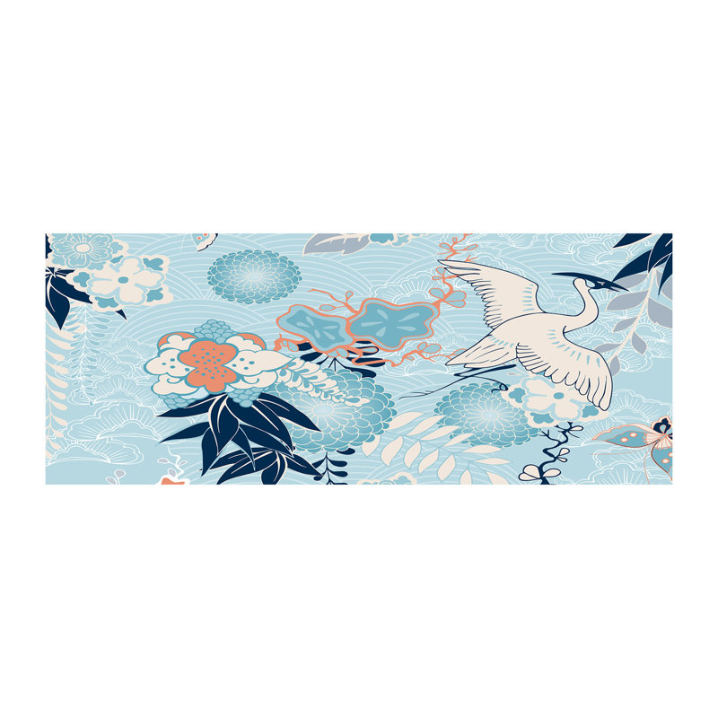 Crane And Flowers - No Frame Print on Canvas