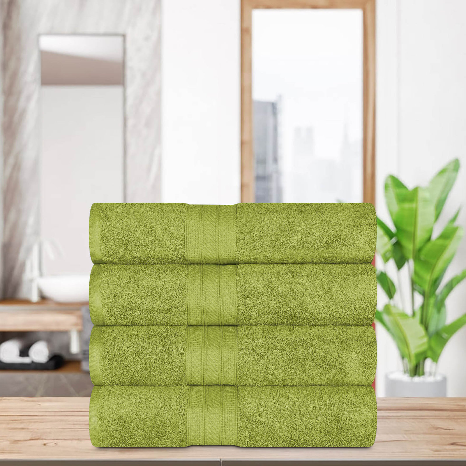 4-Piece Cotton Bath Towel Set, Green