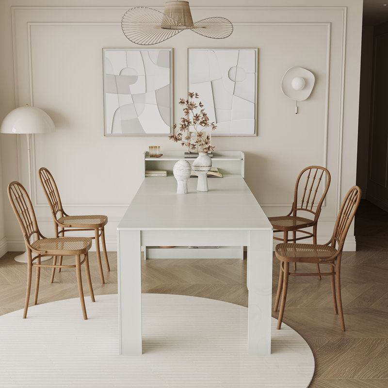 Table de salle à manger extensible avec rangement, Blanc