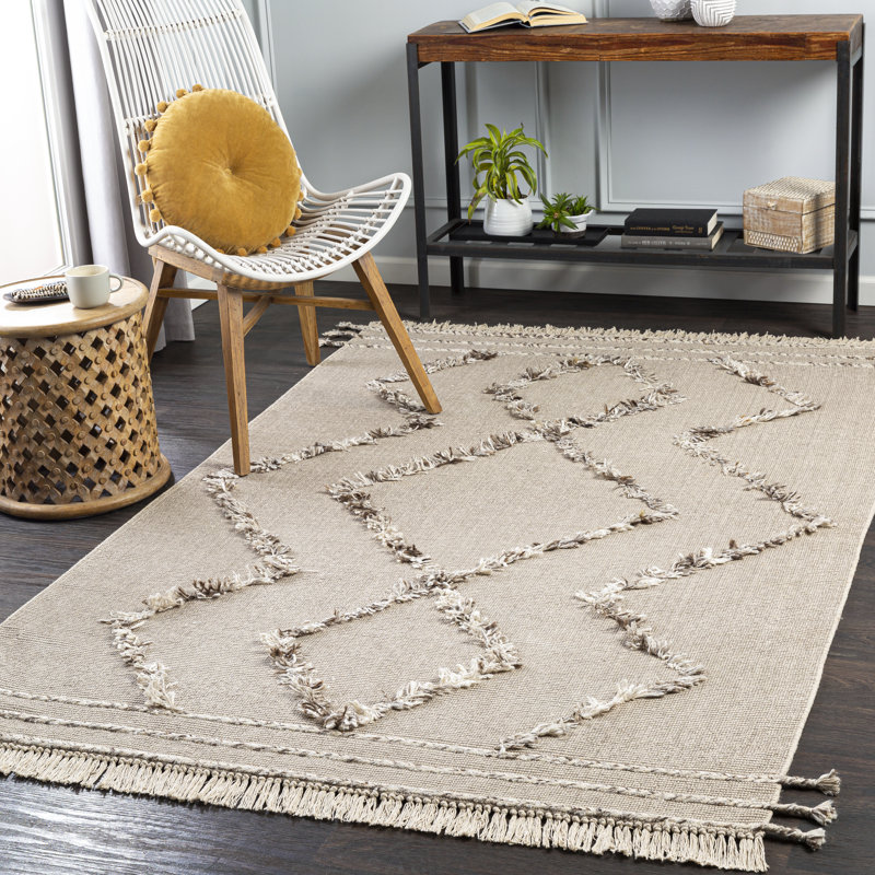 Tapis beige tissé à la main Southwestern, Rectangle 5 pi x 7 pi 6 po