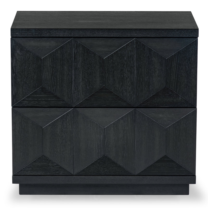 Deziree Wood 2 Drawer Nightstand, Black