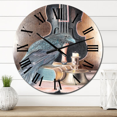 Raven on a Book with Violin I - Bohemian & Eclectic Wall Clock