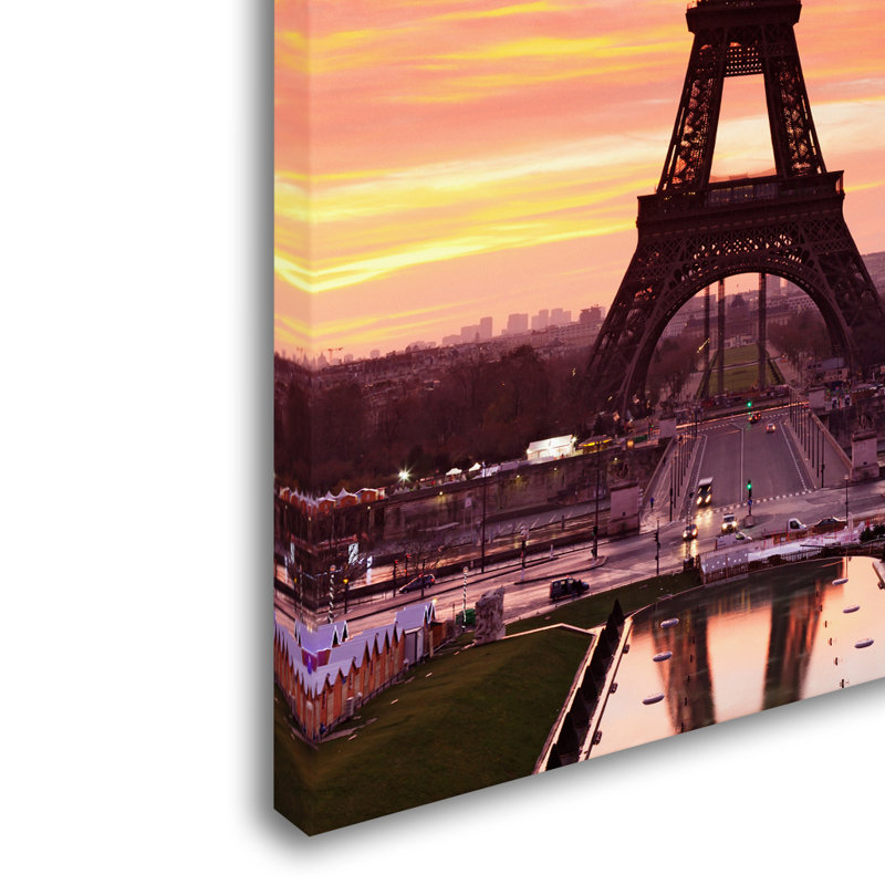 Sunset Eiffel Tower Framed Canvas Art 20" x 25"