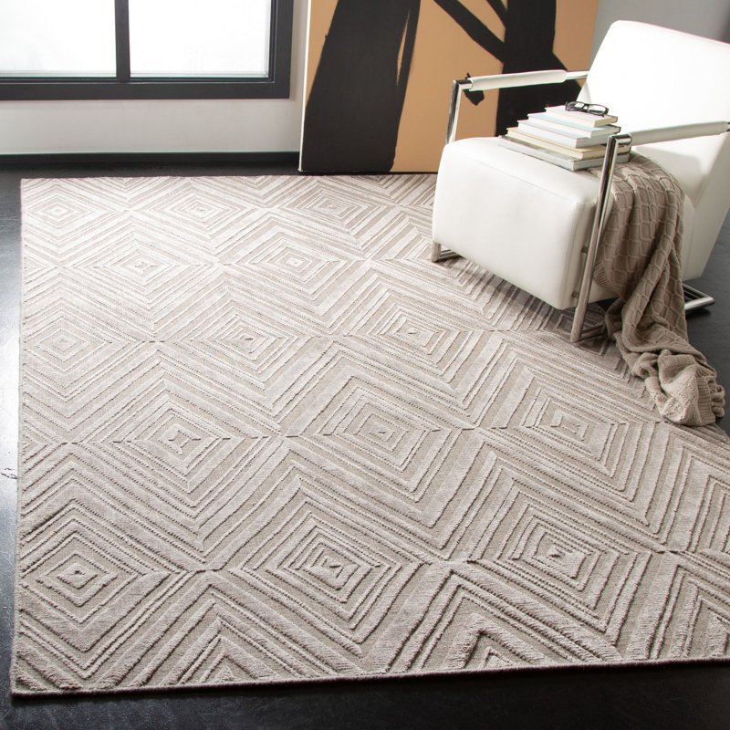 Tapis gris en laine, viscose et coton tissé à la main Endora, Rectangle 9 pi x 12 pi