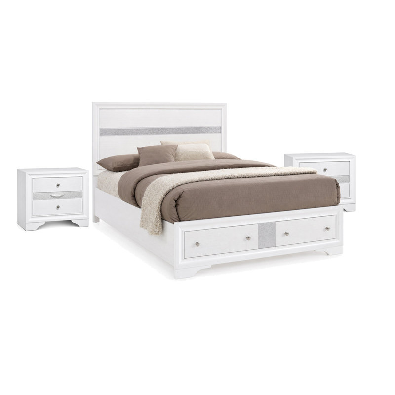 Ensemble de chambre avec très grand lit 3 pièces, bois blanc, un très grand lit avec 2 tables de chevet