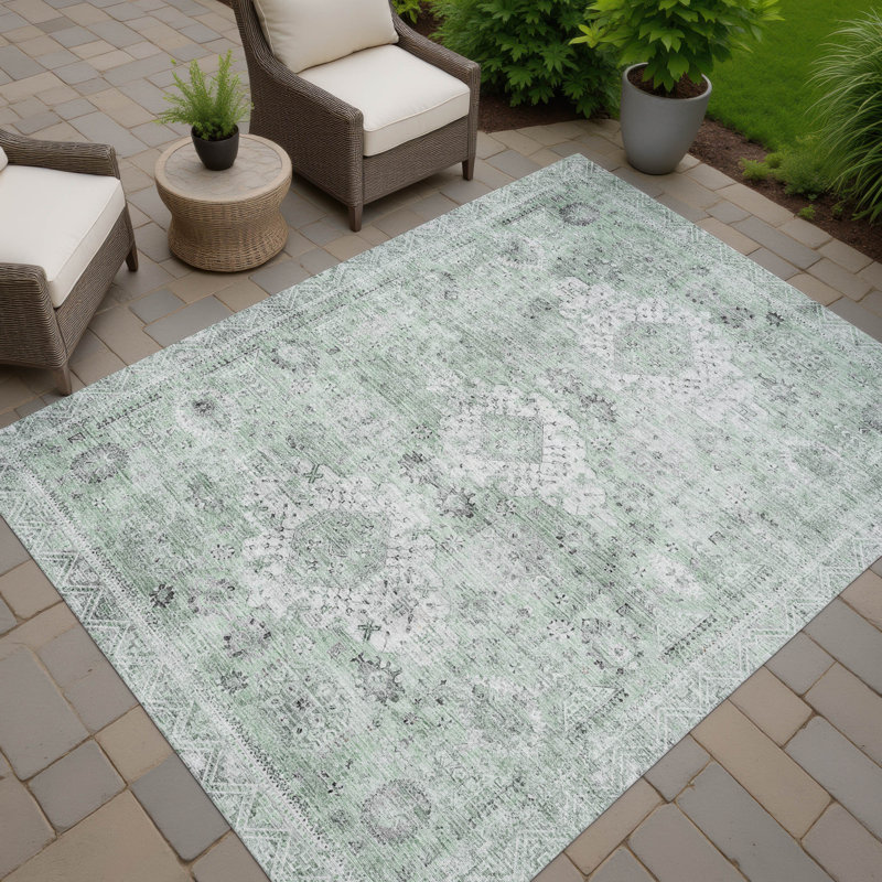 Machine Washable Indoor/Outdoor Chantille ACN2809 Global Rug, Mint, 5' x 7'6"
