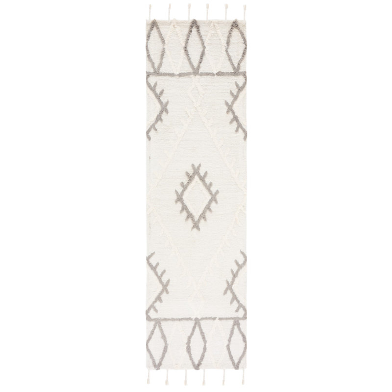 Tapis ivoire / gris en laine touffeté à la main Powell, Tapis de couloir 2 pi 3 po x 7 pi