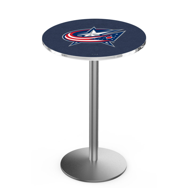 NHL Round Metal Base Dining Table, Stainless Steel, Columbus Blue Jackets