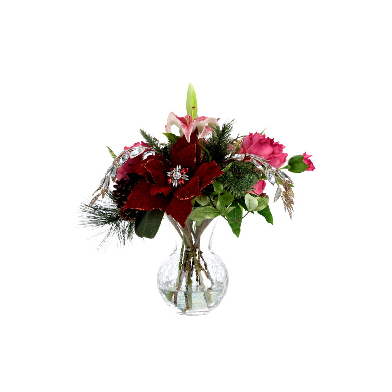 Jeweled Poinsettia Flower Vase - 18.5 Inches