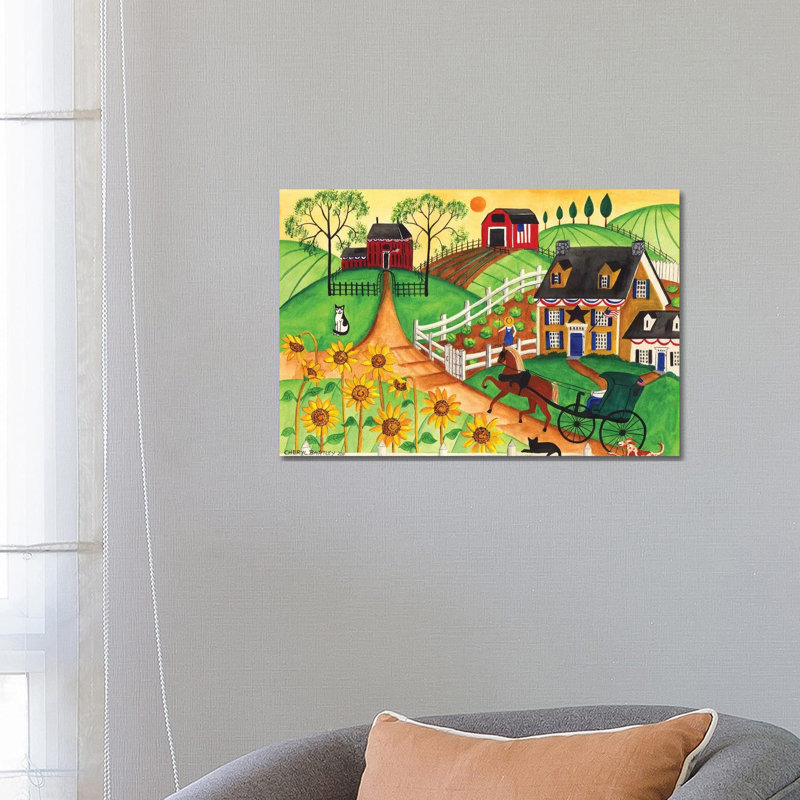 Country Sunflower Quilt Farm 1 Piece Wall Art on Canvas, 66.04 cm H x 45.72 cm W x 1.91 cm D, Wrapped Canvas