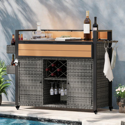 Kylie Wicker Rolling Kitchen Island On Wheels With Storage Cabinet