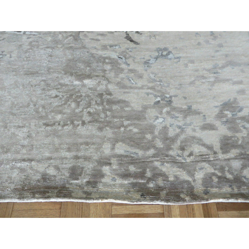 Tapis oriental gris abstrait noué à la main 8 x 10 pi 3 po avec soie E1280985DFC7418AB52696B4A2781441