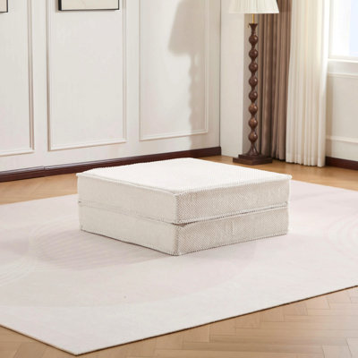 Canapé à compression, canapé-lit convertible au sol, canapé modulaire désossé Diy, aucun assemblage requis, tissu polaire circulaire, 1 repose-pieds, blanc